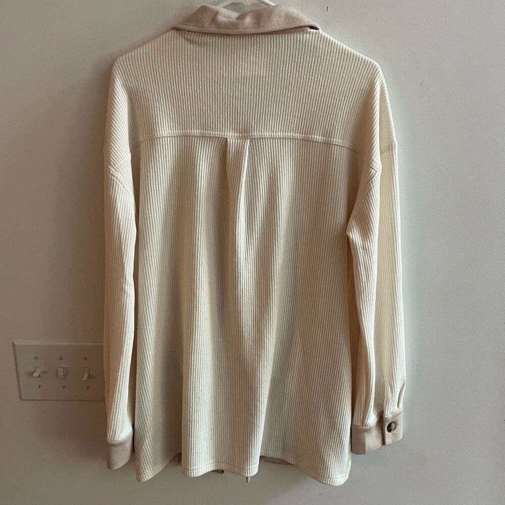 Hem & Thread Large Cream Ribbed Button Down Shacket Womens Long Sleeve Boho - Picture 6 of 15